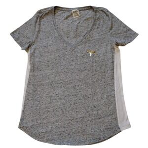 Victoria Secret Pink T Shirt Woman's S‎ Grey Sequens Logo V Neck Shirt Sleeves